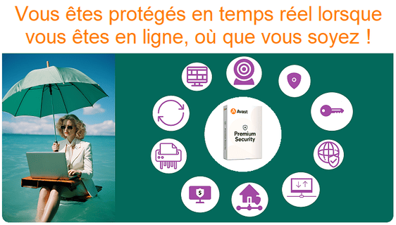 Chez CAT – Cloud Antivirus Technologies – Avast Tunisie à Menzah 7, Ariana ville, découvrez Avast Premium Security 2026 pour Windows, antivirus premium faisant partie de Avast Premium Security Multi-appareils. Il offre une protection complète et en temps réel : Blocage des virus et malwares, blocage des ransomwares, sécurité de la webcam pour empêcher l’espionnage, analyse des vulnérabilités Wi-Fi, détection des intrusions réseau, sécurité des achats en ligne et alertes en cas de fuite de mots de passe. Grâce à son analyse comportementale ultra-rapide et son réseau mondial de détection des menaces, cet antivirus garantit une protection de premier ordre. C’est la solution idéale pour sécuriser votre PC Windows, tout en faisant partie d’un écosystème Multi-appareils capable de protéger également Mac, Android et iOS.